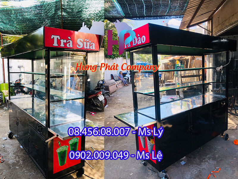 xe đẩy bán trà đào lưu động