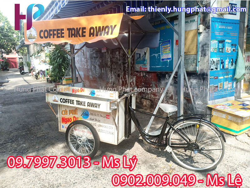 xe đạp bán cà phê take away lưu động