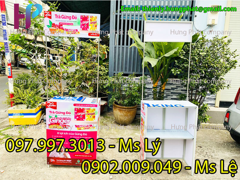 quầy booth sampling gấp gọn bằng sắt